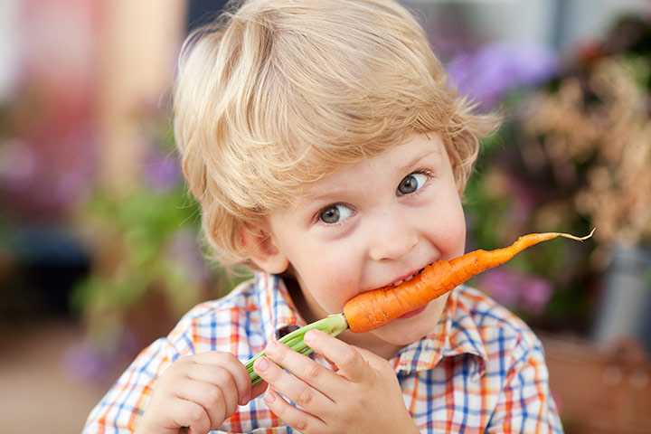 Ребенок ест морковь