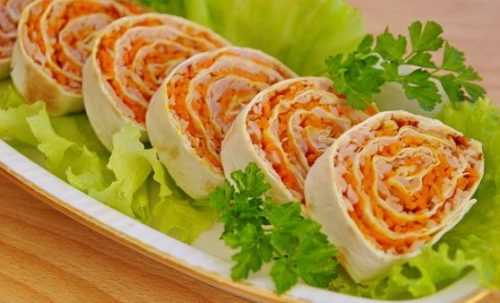 рулет из лаваша с корейской морковью рецепт
