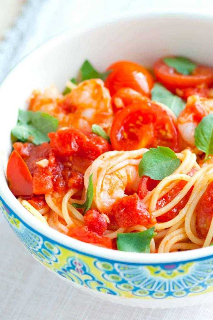 Рецепт спагетти с помидорами черри и креветками
